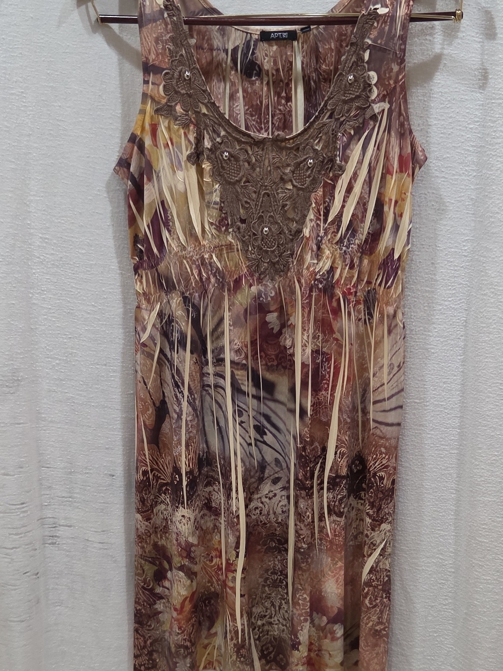 Apt. 9 Brown Floral-Print Sleeveless Maxi Dress with Lace Yoke